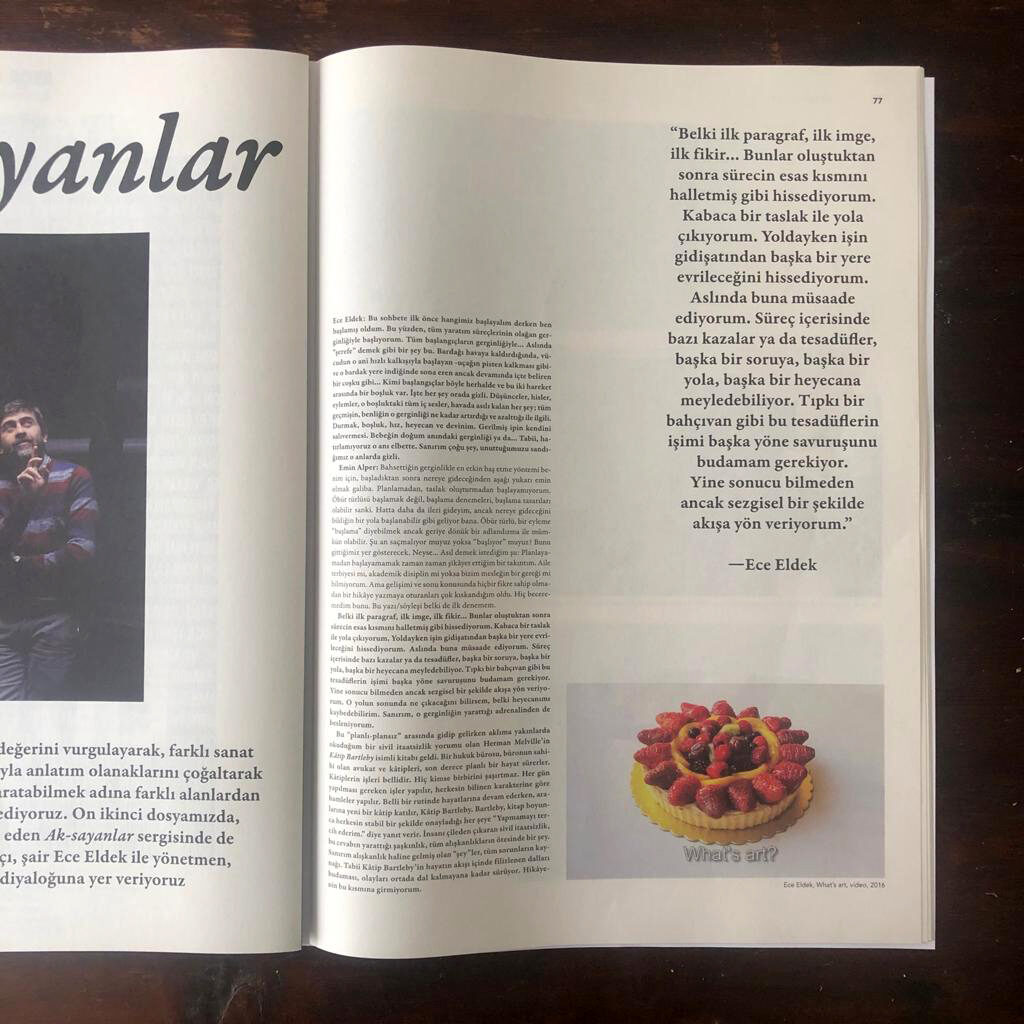 Art Unlimited page from the Ak-sayanlar conversation with a photo of a fruit tart
